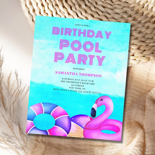 Budget Tropical Birthday Pool Party Einladung Flyer (Von Creator hochgeladen)