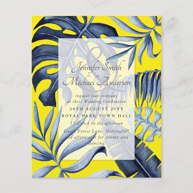 Budget Tropical Blue Yellow Leaf Hochzeit (Vorderseite)