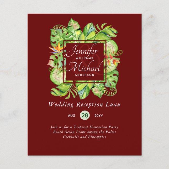 Budget Tropical Feuilles Luau Mariage Réception In (Devant)