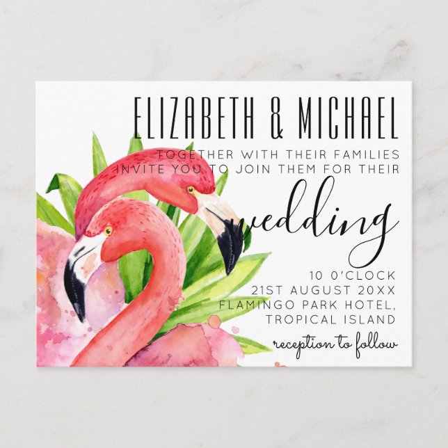 Budget Tropical Flamingos Wedding Einladungen (Vorderseite)