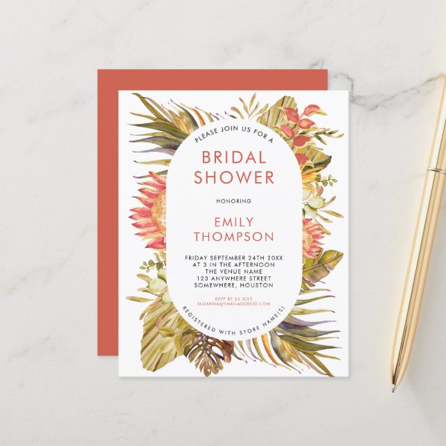 Budget Tropical Foliage Bridal Dusche Einladung (Vorderseite/Rückseite Beispiel)