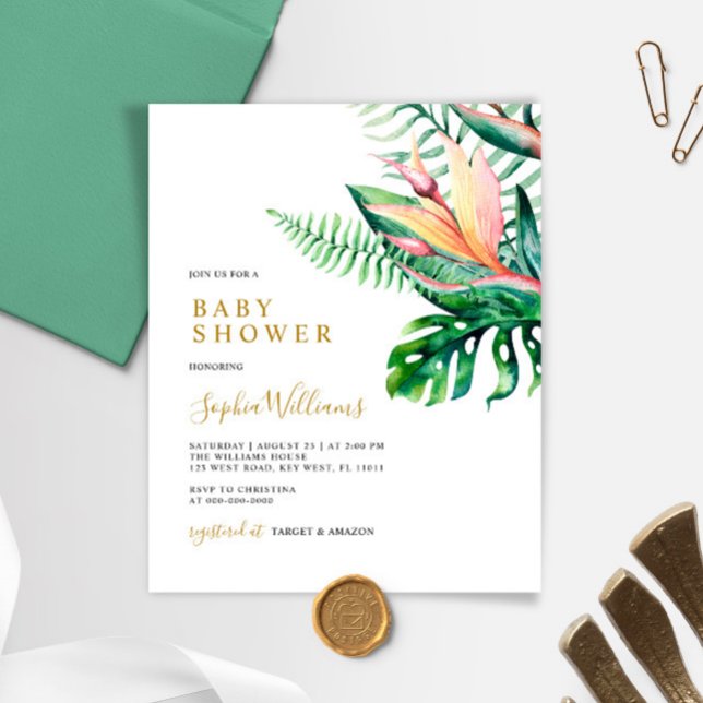 Budget Tropical Greenery Baby Shower Invitation (Von Creator hochgeladen)