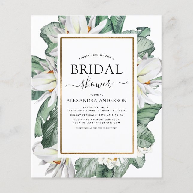 Budget Tropical Magnolia Bridal Dusche Einladung (Vorderseite)