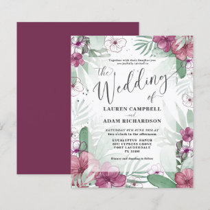 Budget Tropical Maroon & Green Wedding Einladung