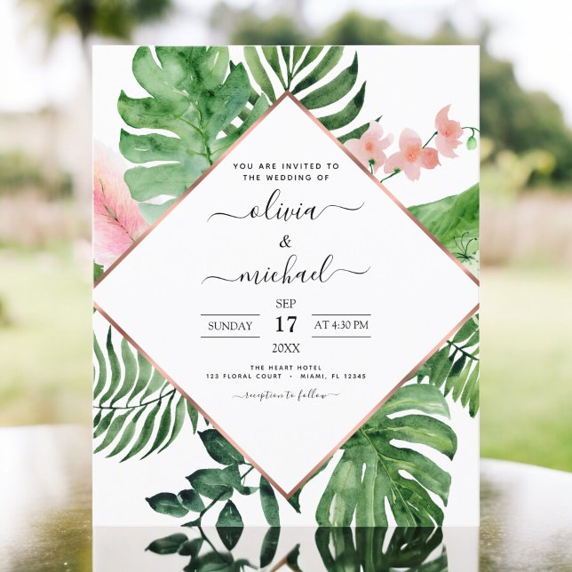 Budget Tropical Palm Geometric Wedding Einladung (Von Creator hochgeladen)