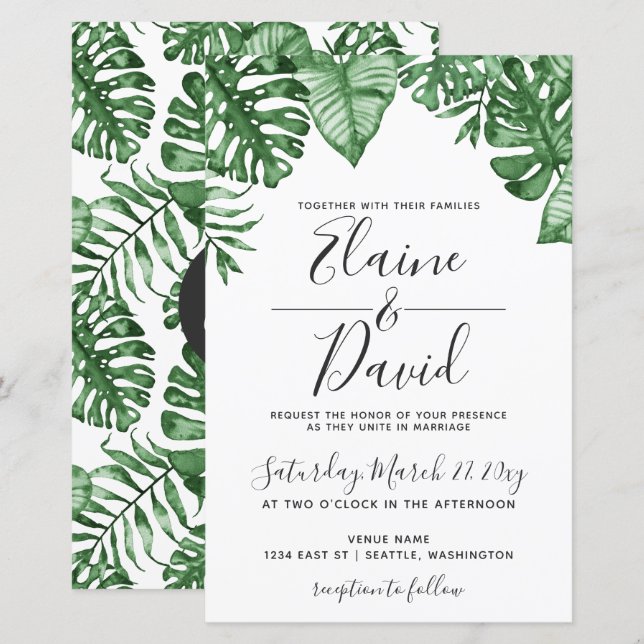 Budget Tropical Palm Grüne Einladung Hochzeit (Vorne/Hinten)