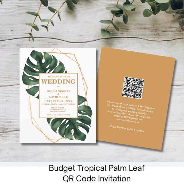 Budget Tropical Palm Leaf QR Code  Invitation (Von Creator hochgeladen)
