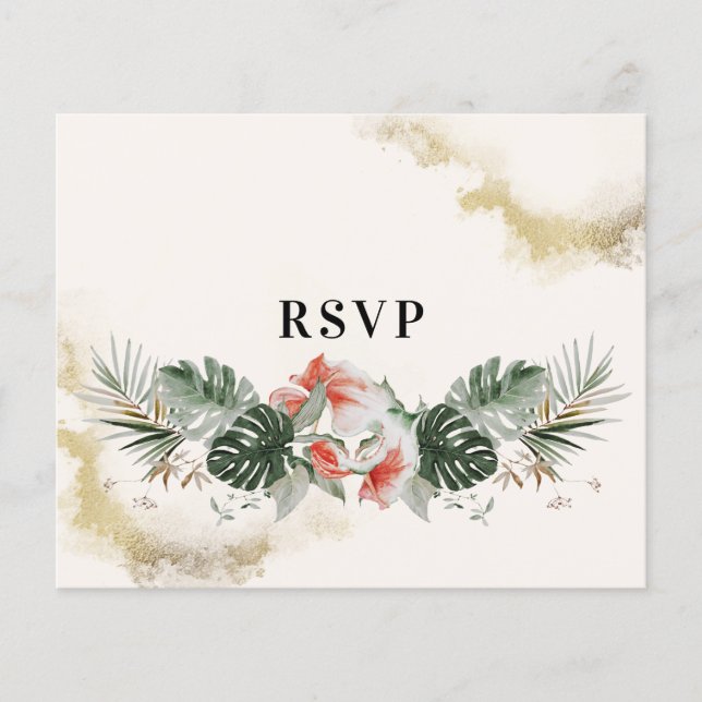 Budget Tropical Palm Wedding RSVP Flyer (Vorne)