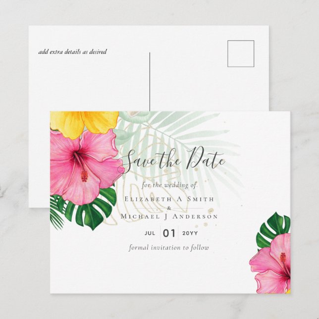BUDGET Tropical Paradise Beach Wedding Florals Postkarte (Vorne/Hinten)