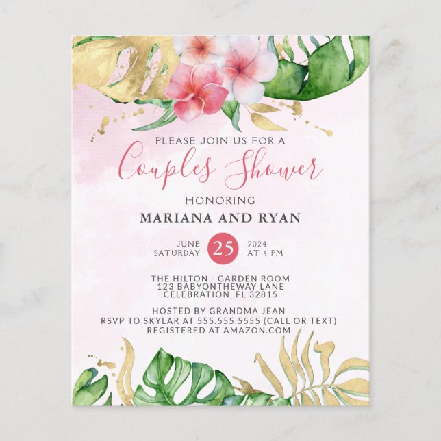 Budget Tropical Summer Floral Couples Kinderdusche (Vorderseite)