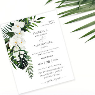 Budget Tropisch Palm & Weiße Blumen Hochzeit 2 Flyer