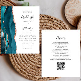 Budget Türkis Roségold QR-Code Hochzeitseinladung