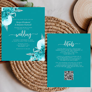Budget Türkis Silber Blumen QR Code Hochzeit