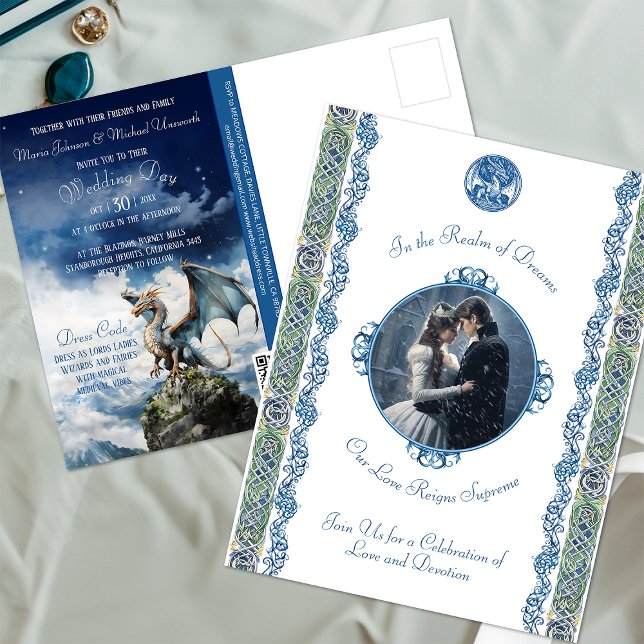 Budget Türkise Blue Celtic Dragon Wedding Postkarte (Von Creator hochgeladen)