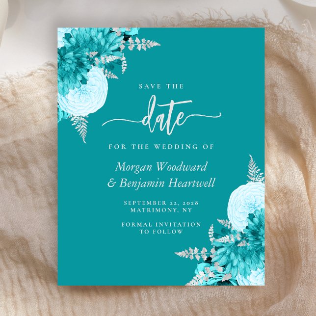 Budget Turquoise Floral Wedding Save the Date (Von Creator hochgeladen)