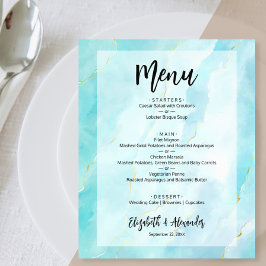 Budget Turquoise Gold Marmor Wedding Menü