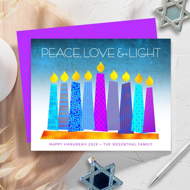 Budget Turquoise Hanukkah Candles Peace Liebe Card (Von Creator hochgeladen)