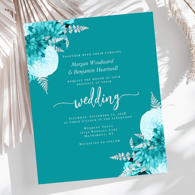 Budget Turquoise Silver Floral Wedding Invite (Von Creator hochgeladen)