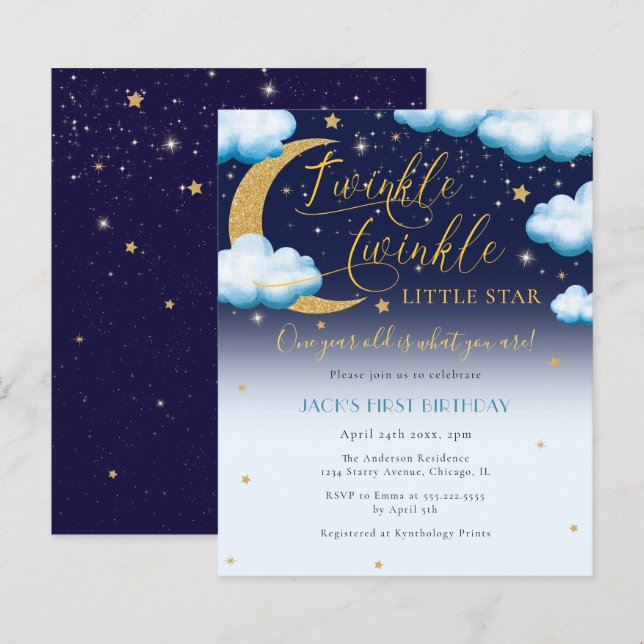 Budget Twinkle Little Star Blue Boy Erster Geburts (Vorne/Hinten)
