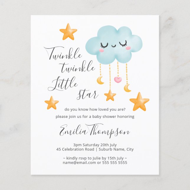 Budget Twinkle Twinkle Little Star Baby Dusche Flyer (Vorne)