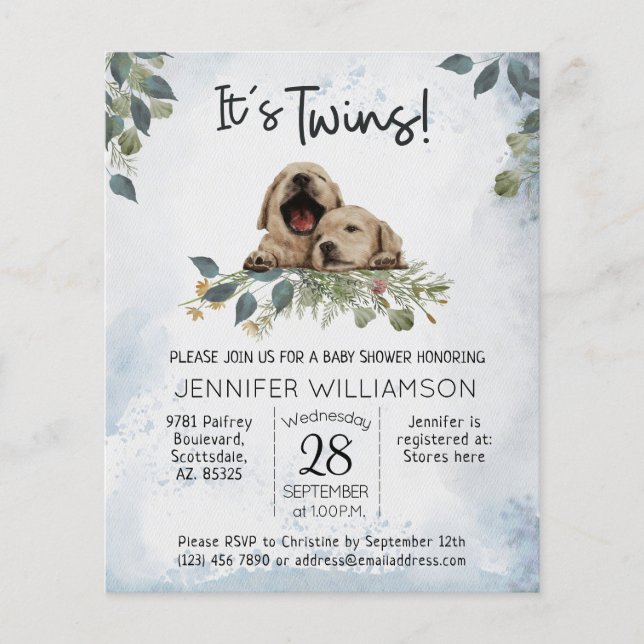 Budget Twins Puppy Baby Dusche Einladung (Vorderseite)