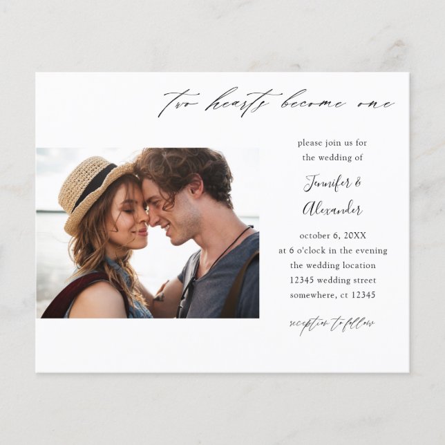 Budget Two Hearts Foto Calligrafy Wedding Flyer (Vorne)