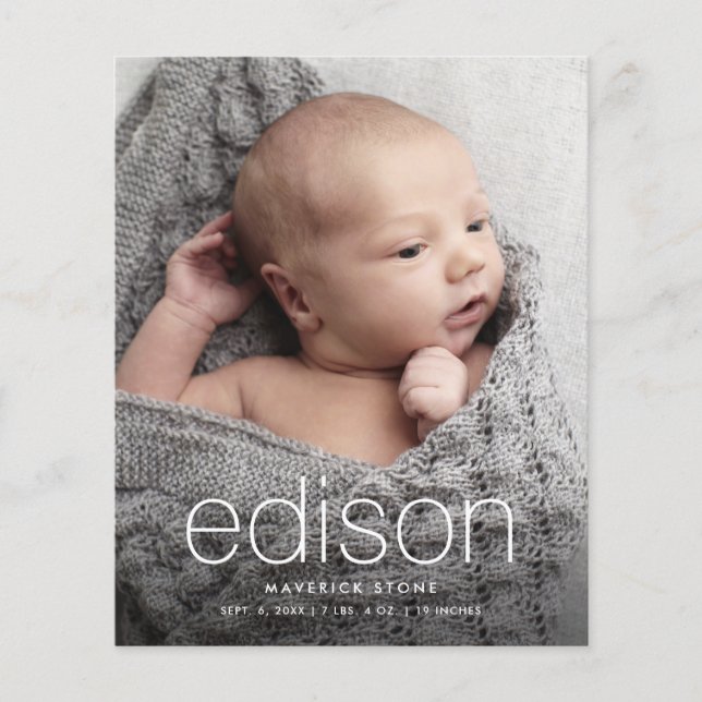 Budget Type Baby Foto Geburtsankündigung (Vorderseite)