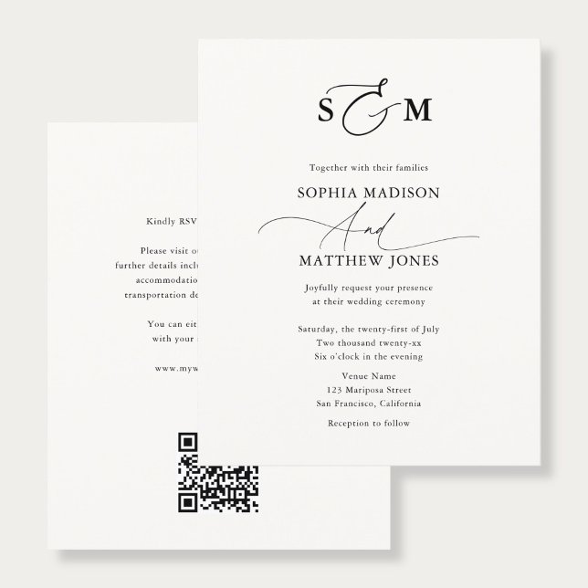 Budget-Typografie-Monogramm-Hochzeits-QR-Code Flyer (Von Creator hochgeladen)