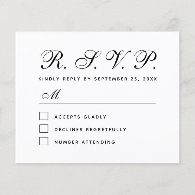 Budget UAWG Black and White Wedding Response Card (Vorderseite)
