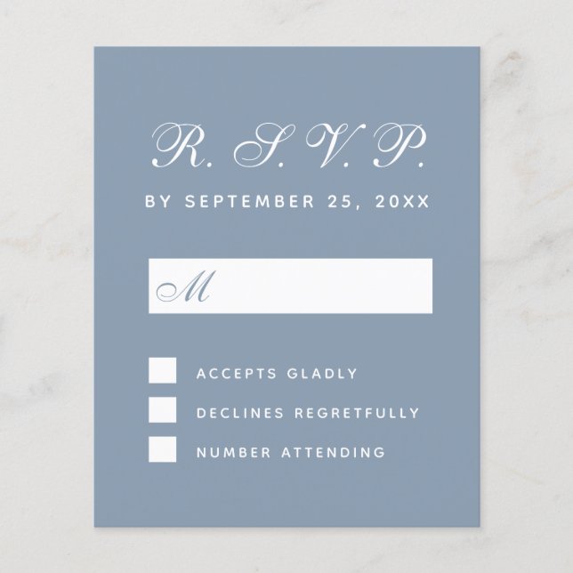 Budget UAWG Dusty Blue White Script Response Card (Vorderseite)