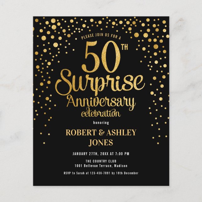 Budget Überraschung 50 Jahre Jubiläum Gold Einladu Flyer (Vorne)