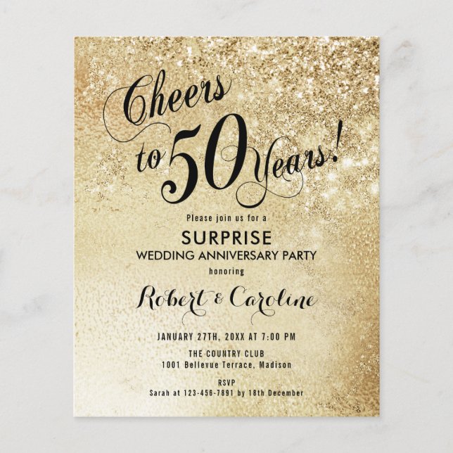 Budget Überraschung 50 Jahre Jubiläum Gold Einladu Flyer (Vorne)