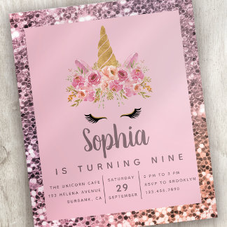 Budget Unicorn Glitzer Geburtstagspartei Einladung