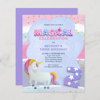 Budget Unicorn Magical 3. Geburtstag Einladung