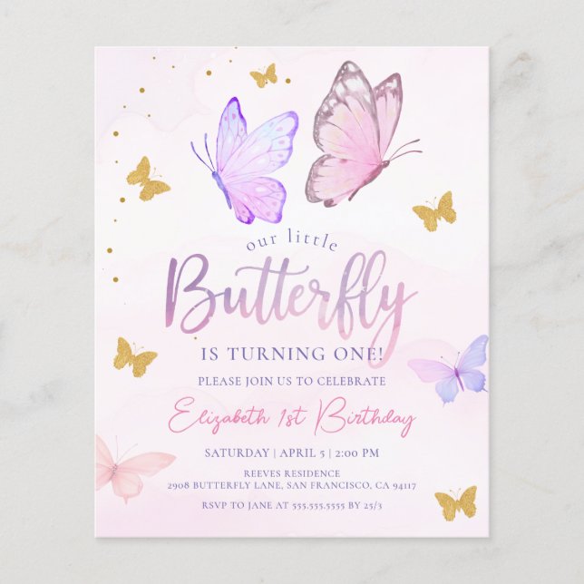 Budget Unser kleiner Schmetterling Pink Lila Gebur (Vorderseite)