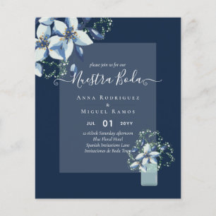 Budget Unsere Hochzeit Navy Blau Blumen Einladunge Flyer