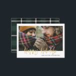 Budget Urlaub Green Tartan Foto Ferienkarte Mitteilungskarte<br><div class="desc">Budget Gold Effekt Stilvolle Drehbuch fröhliche Weihnachten mit der Koordinierung grüner Karo Tartan Backer Design. Platz für ein Single Foto Design.</div>