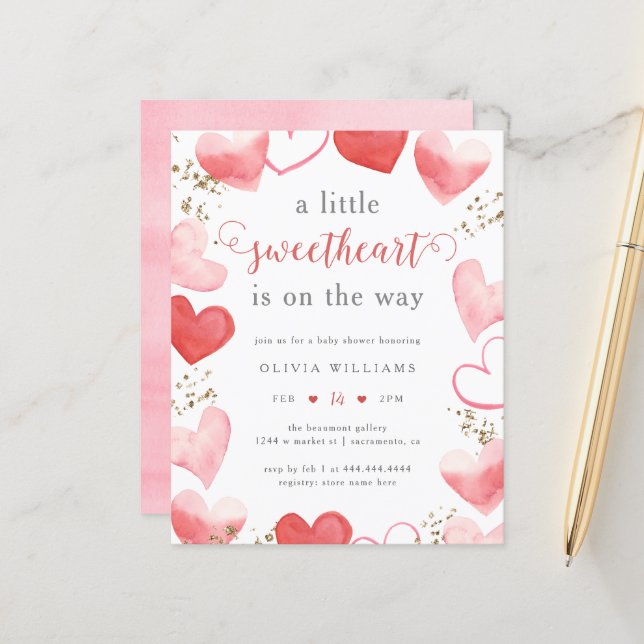 Budget Valentine Sweetheart Hearts Baby Dusche (Vorderseite/Rückseite Beispiel)