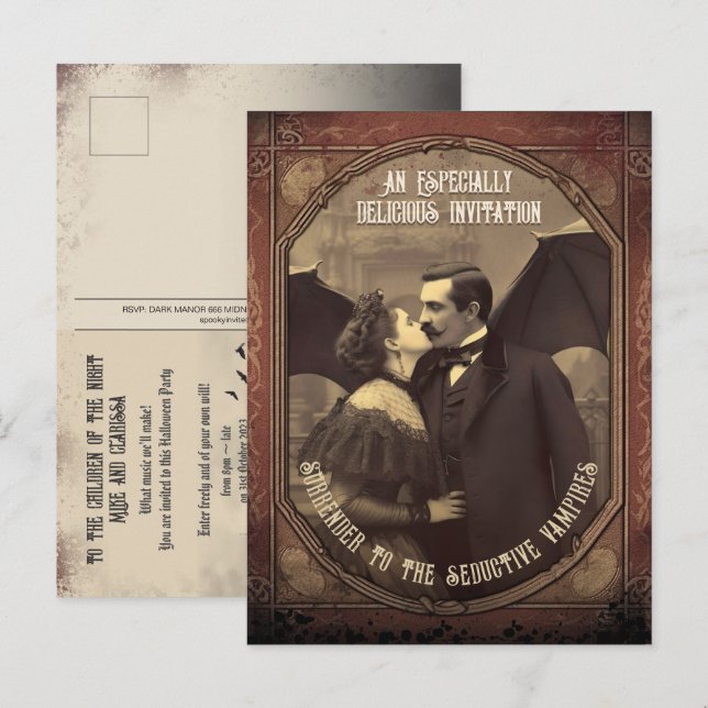 Budget Vampire Kiss Vintage Halloween Invitation (Devant / Derrière)