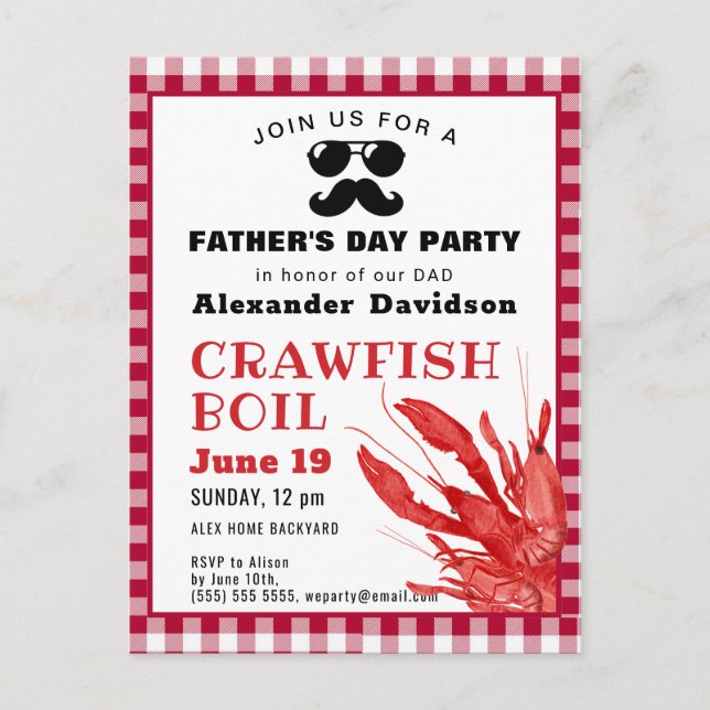 BUDGET Vatertag Crawfish Boil Party Einladung Postkarte (Vorderseite)