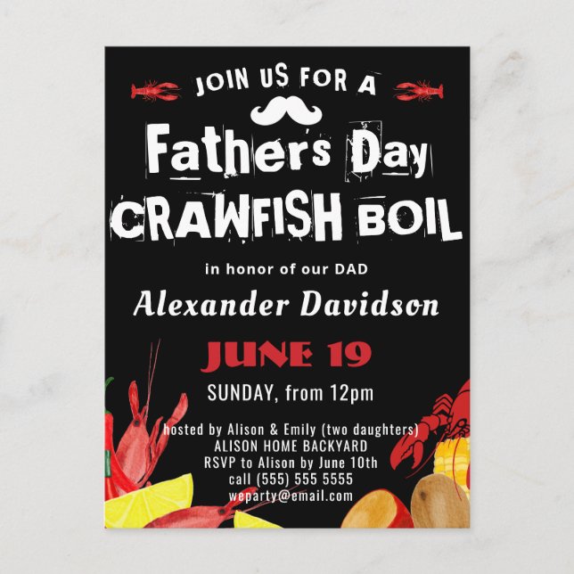 BUDGET VATHER'S DAY Crawfish Boil Einladung Postkarte (Vorderseite)