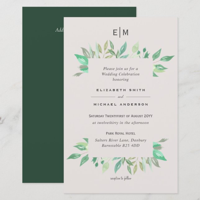 BUDGET Verdure Blush Feuille Mariage Invite A9 (Devant / Derrière)