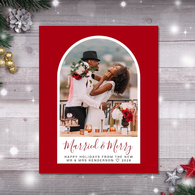 Budget Verheiratet Frohe Weihnachts-Arch-Fotokarte (A beautiful & unique way to announce your marriage this holiday season)