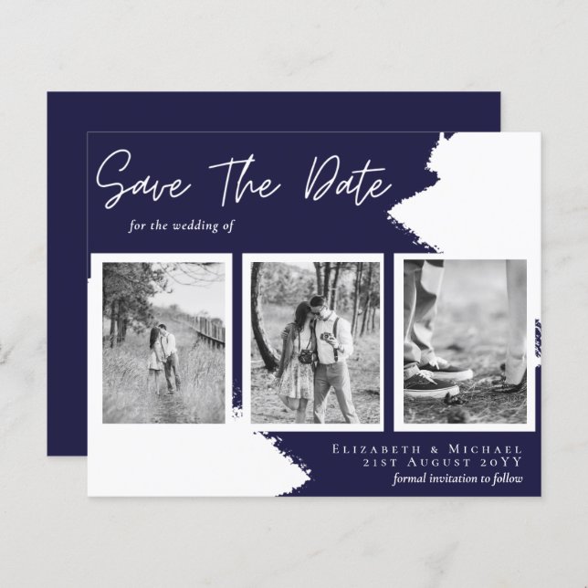 BUDGET Verlobung Foto Save the Date Navy Blue (Vorne/Hinten)