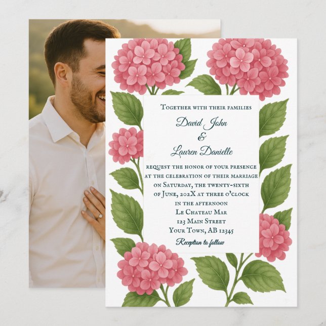 Budget Vibranntes rosa Foto Hochzeitsempfehlung Einladung (Vorne/Hinten)