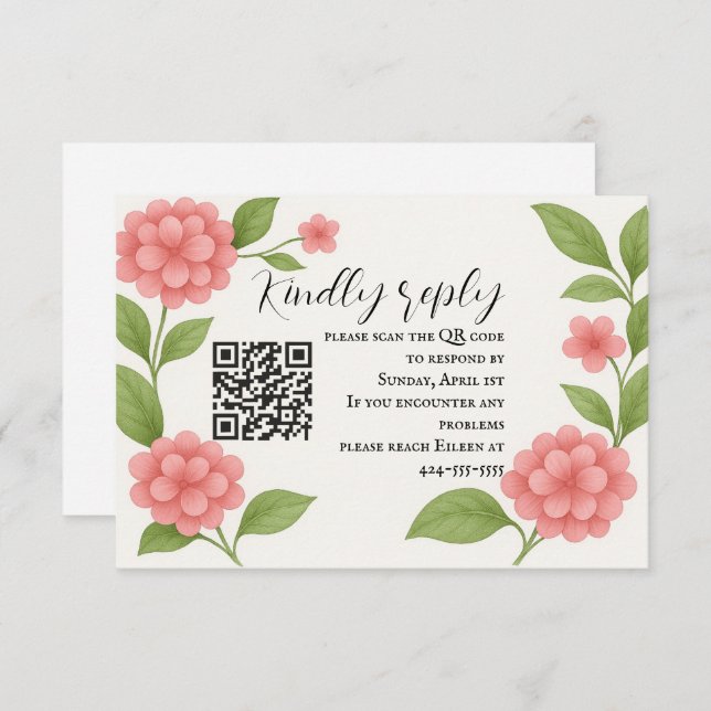 Budget Vibranntrosa QR Code RSVP Card (Vorne/Hinten)