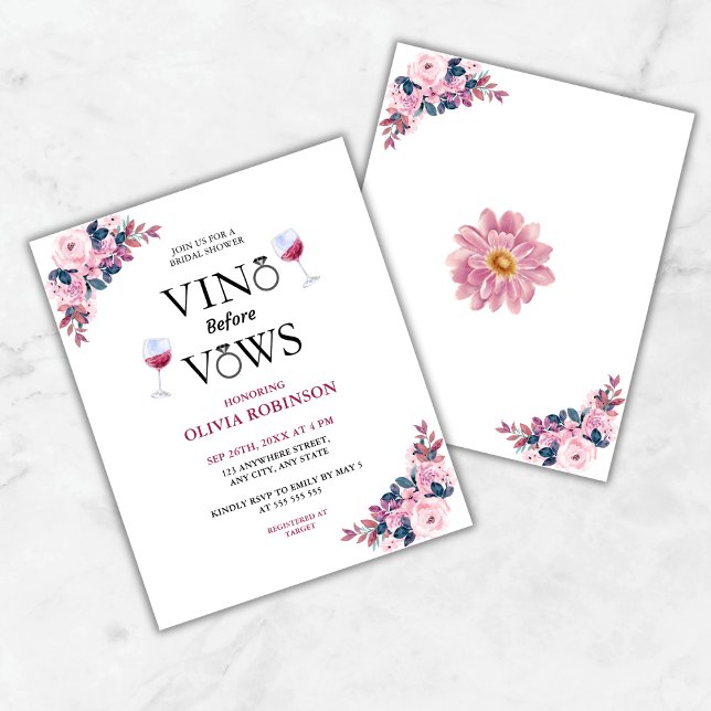 Budget Vino vor Vows Bridal Dusche Einladung Flyer (Budget Vino Before Vows Floral Wine Theme Bridal Shower Invitation )