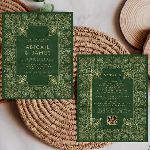 Budget Vintag Book Green Gold QR Code Hochzeit