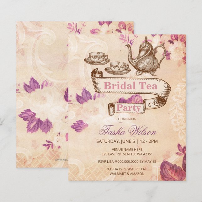 Budget Vintag Bridal Tea Bridal Dusche Einladung (Vorne/Hinten)