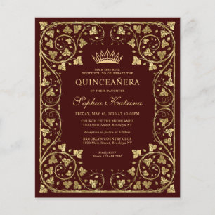 Budget Vintag Burgundy Red Gold Tiara Quinceanera